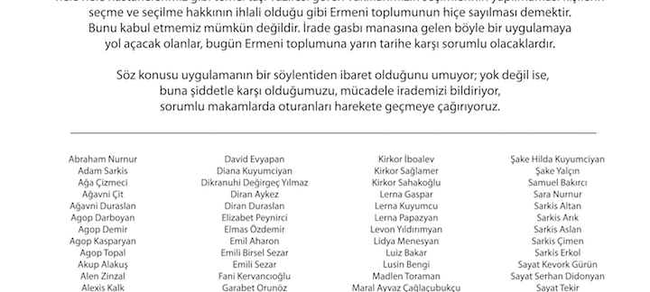 More than 250 signatures from the Armenian community